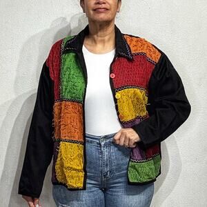 Island Scene Patchwork Textured Vintage Jacket Sz XL